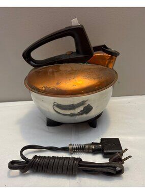 Vintage GE MCM Electric Water Kettle Boiler Copper Top Tea Pot & Cord Works